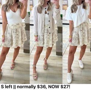 Olivaceous Cream and brown Floral Skater Skirt